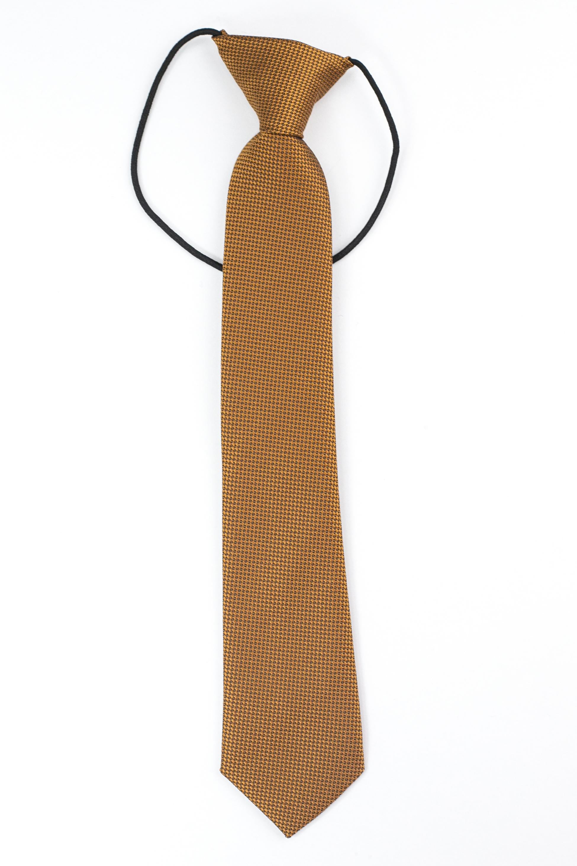 Boys’ Jacquard Tie & Hanky Set with Elastic Strap - Mustard