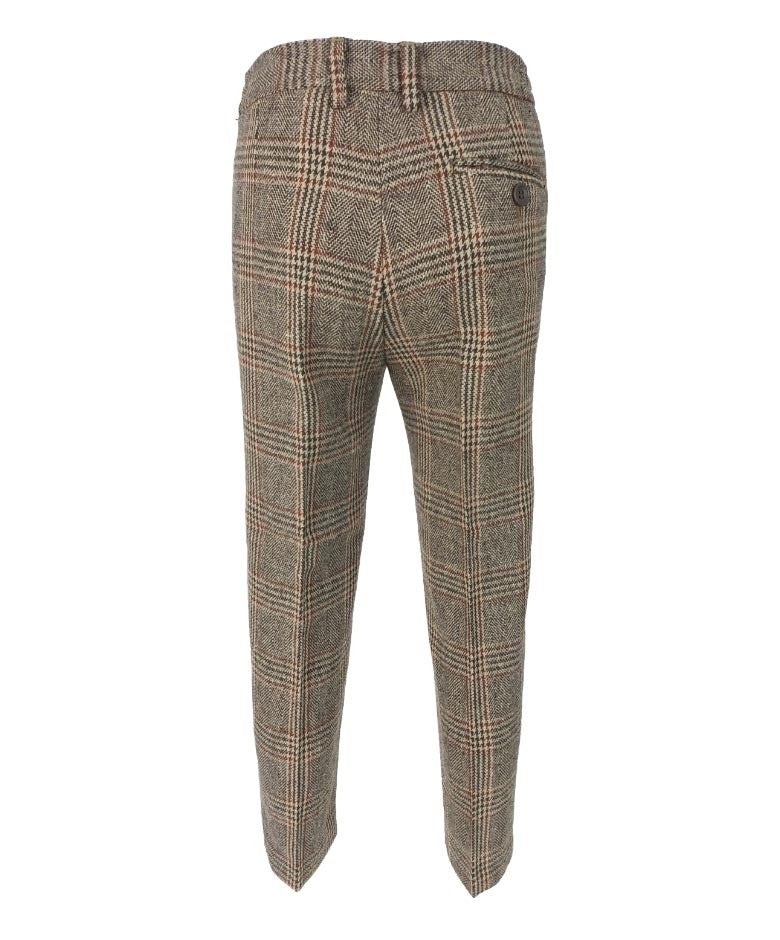 Costume à Carreaux en Tweed Chevron avec Pièces aux Coudes pour Garçons - LUCAS - Marron - Bordeaux