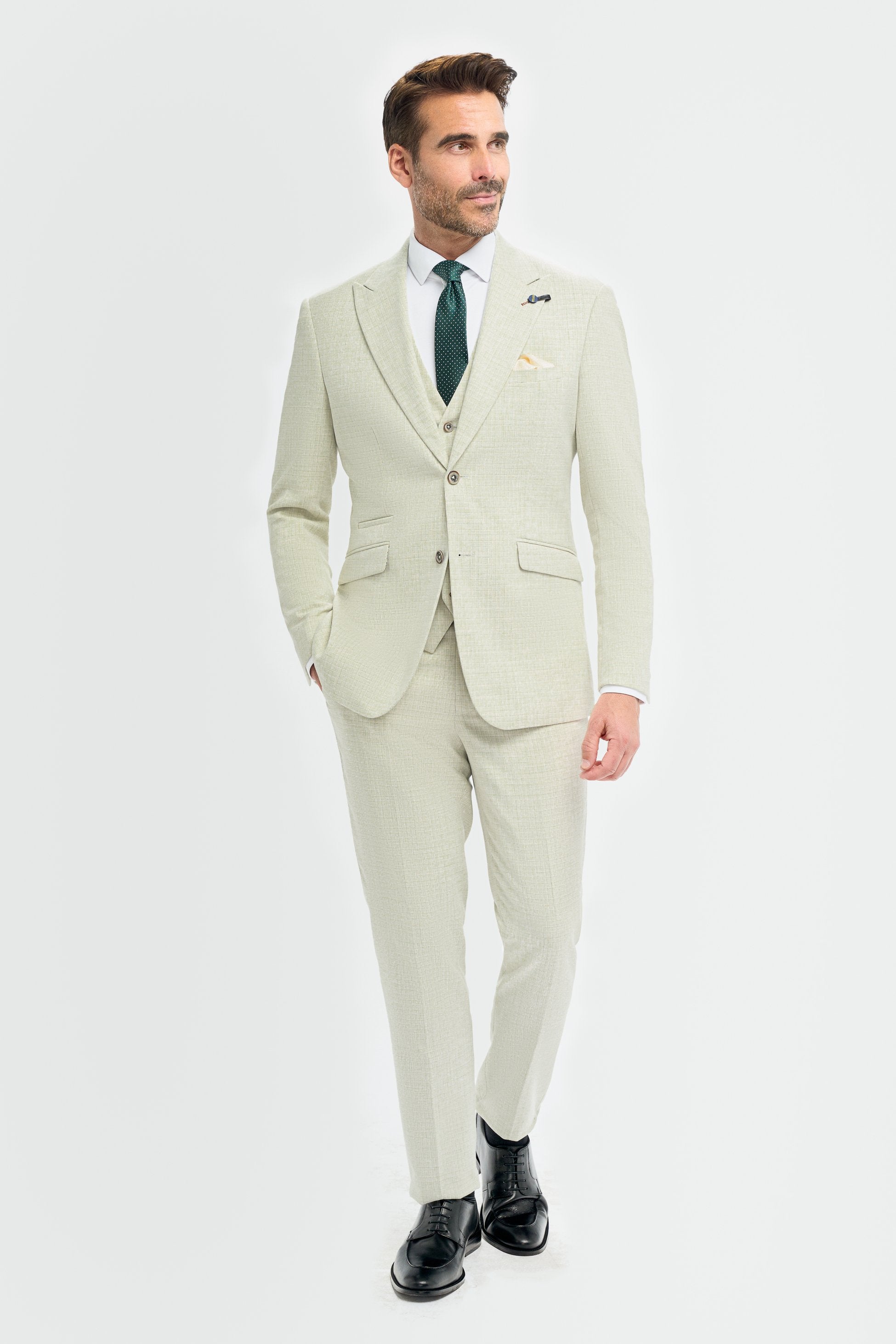 Men’s 3-Piece Slim Fit Textured Formal Suit - Tropez - Sage Green