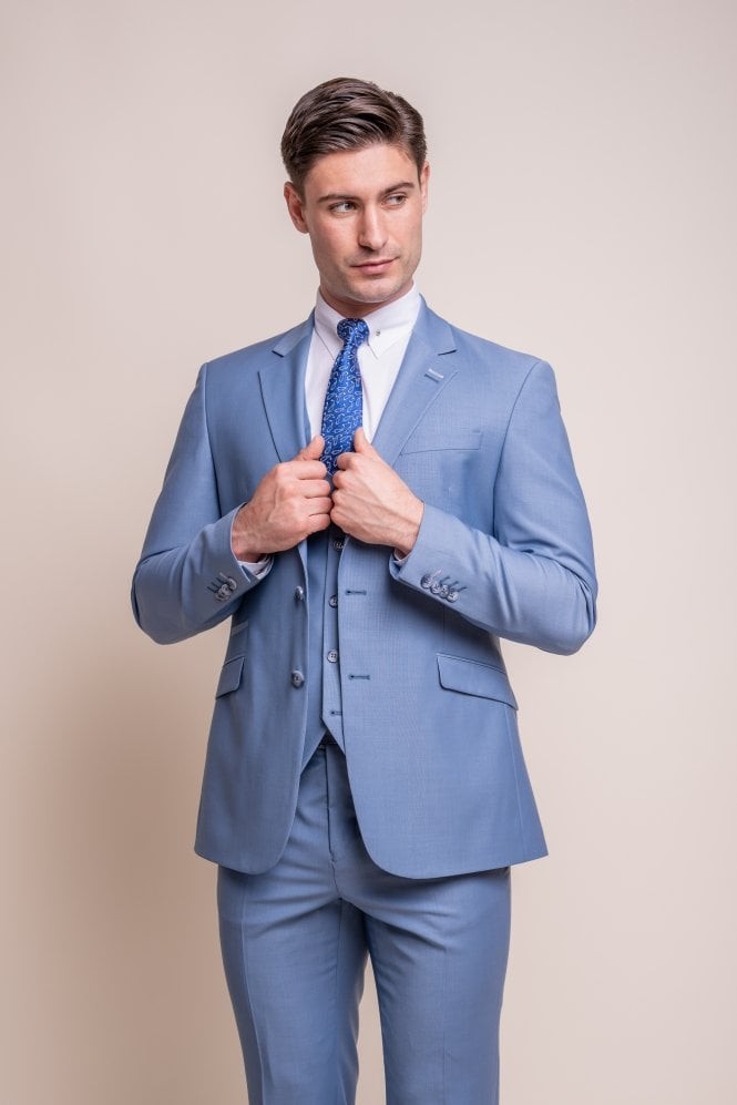 Costume ajusté en laine mélangée pour hommes - BOND - Bleu Océan