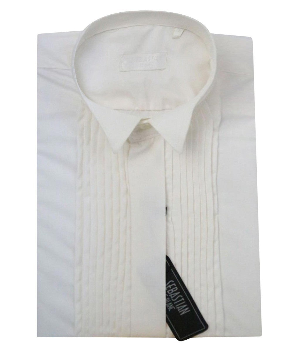 Chemise de Smoking à Col Cassé Plissé pour Garçons - Crème