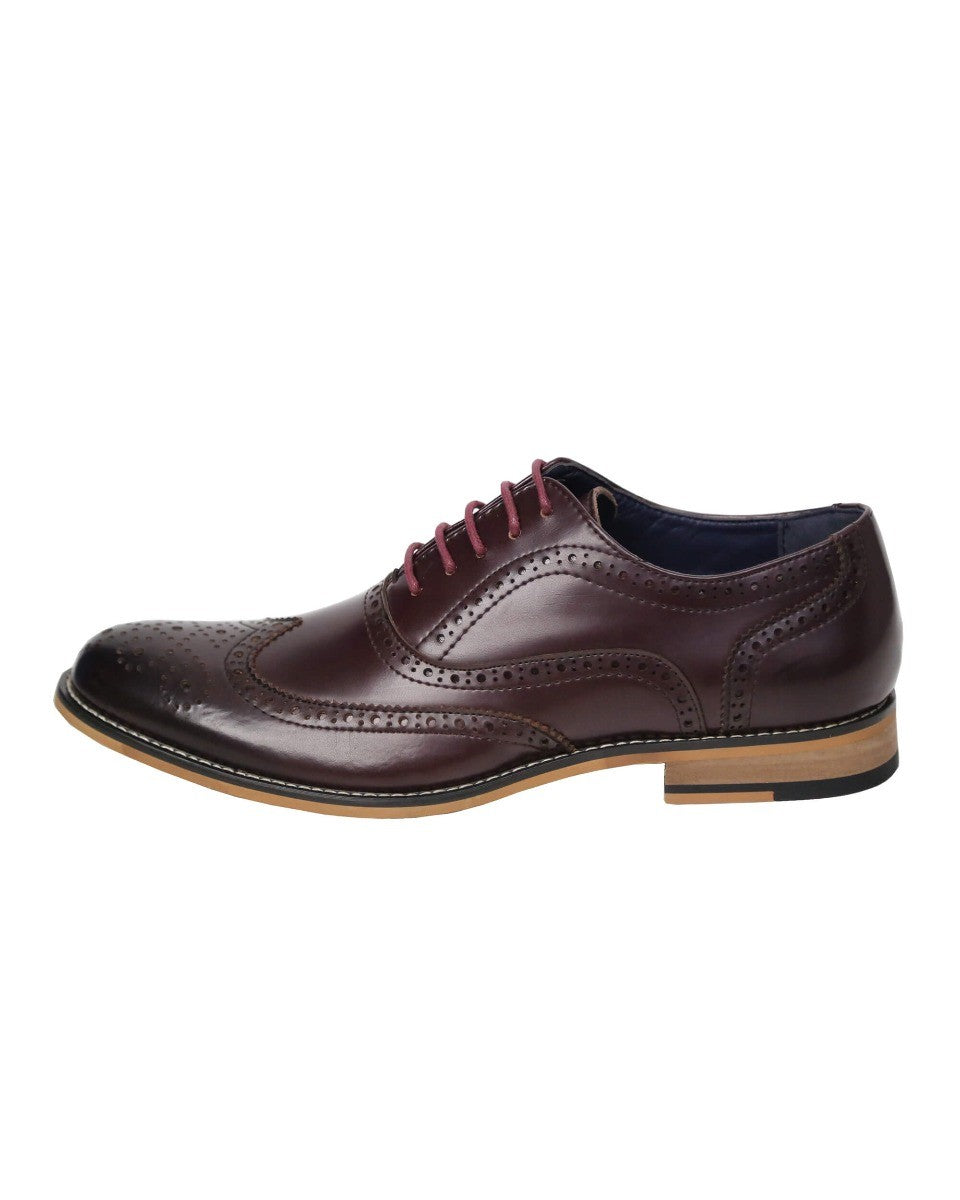 Herren Schnürsenkel Leder Brogue Schuhe - OXFORD - Weinrot