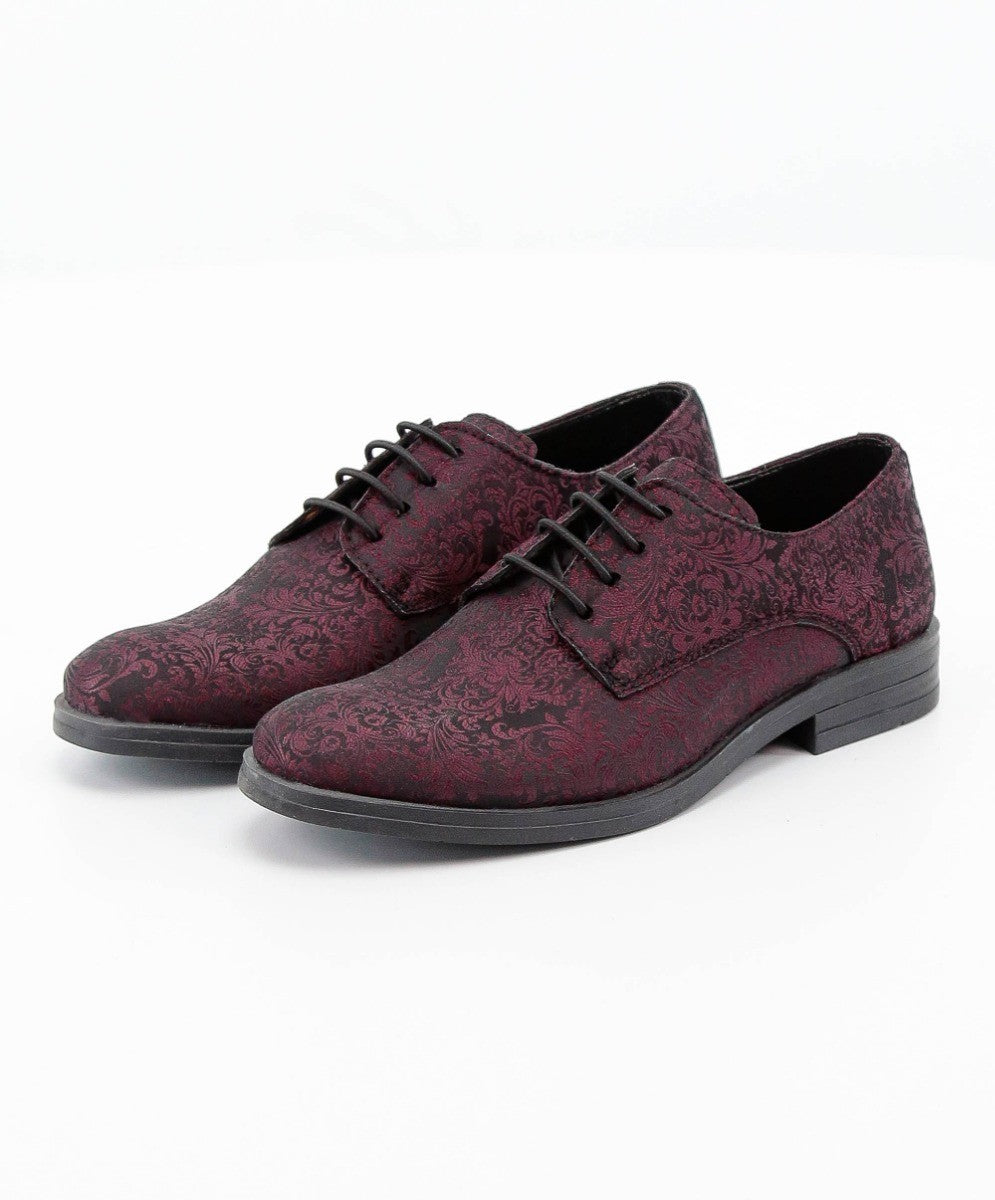 Chaussures Derby à Motifs Paisley pour Garçons - Bordeaux - Noir