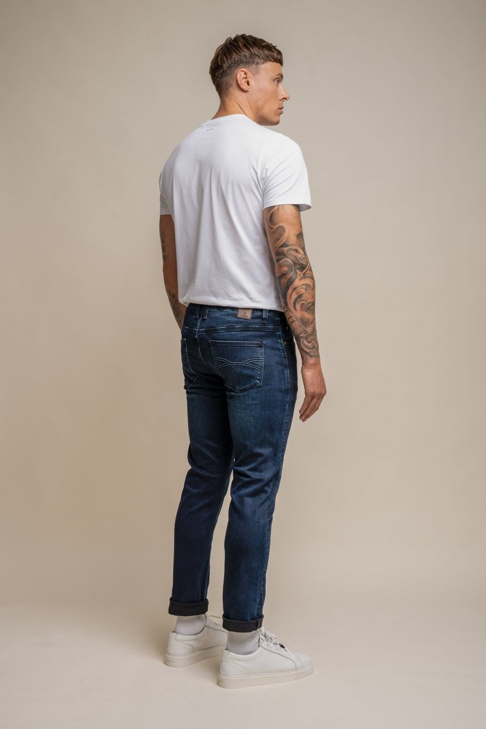 Jean en denim stretch ajusté pour hommes - ELLIOT - Bleu Indigo Foncé