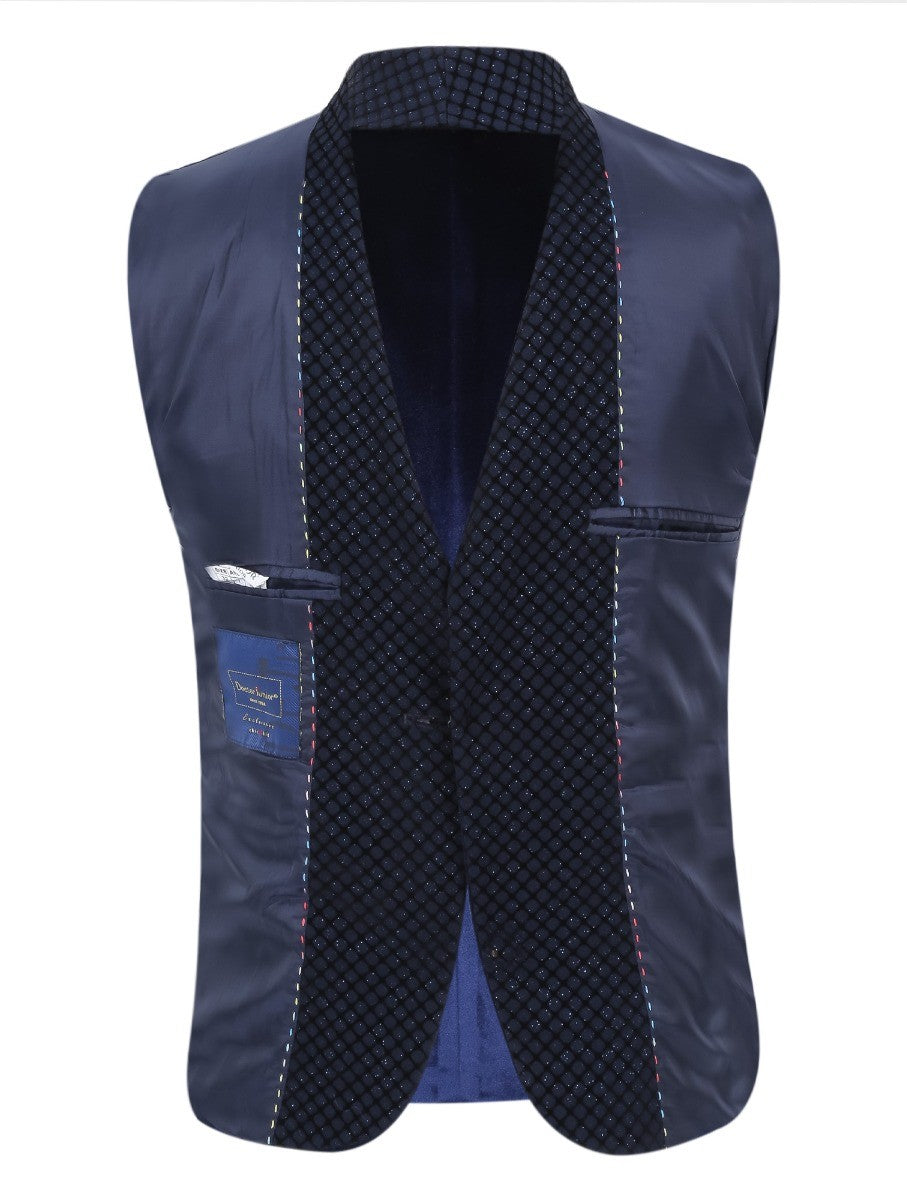 Ensemble Costume de Smoking en Velours Slim Fit pour Garçons - Bleu Marine