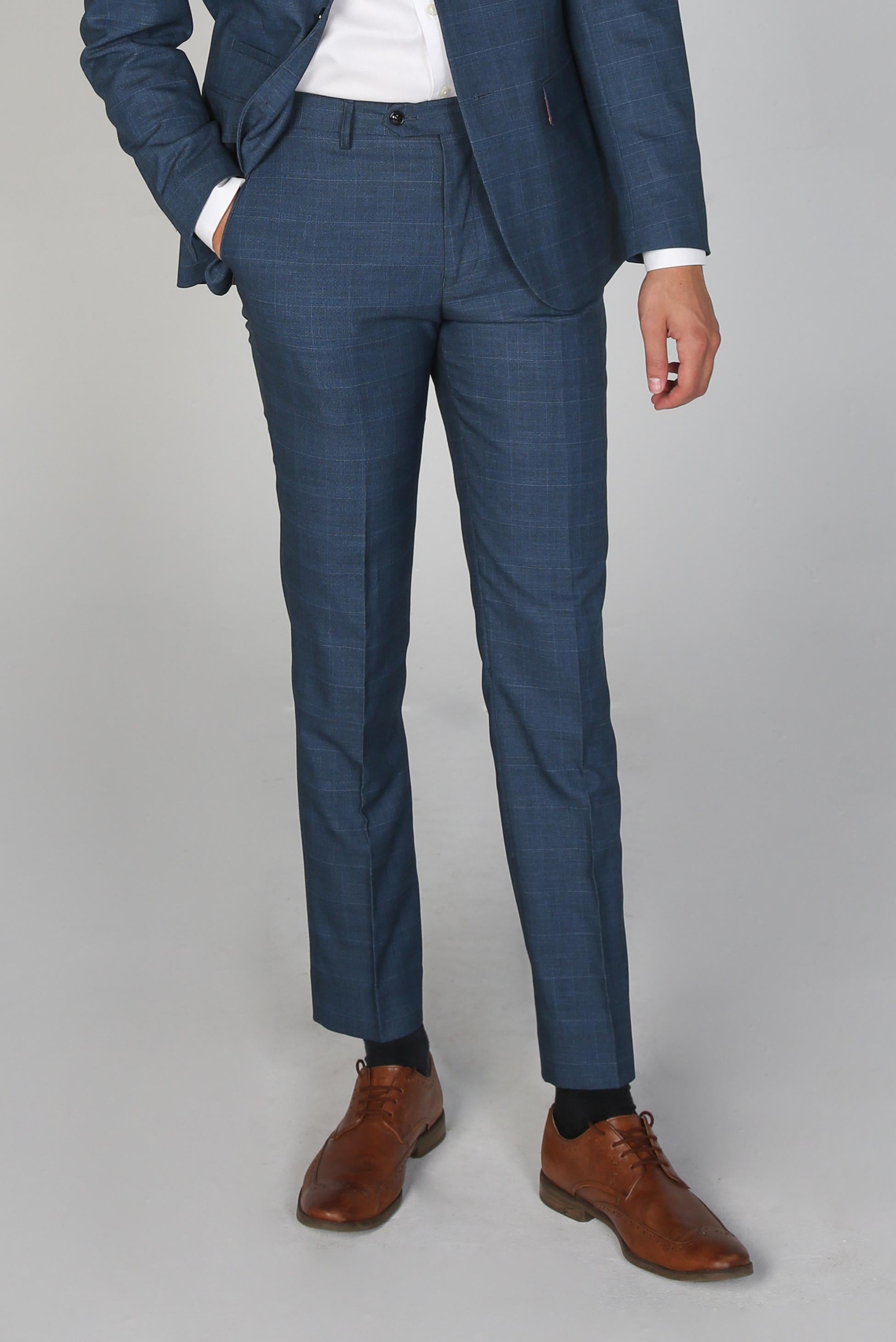 Men’s Check Tailored Fit Navy Trousers - VICEROY - Navy Blue