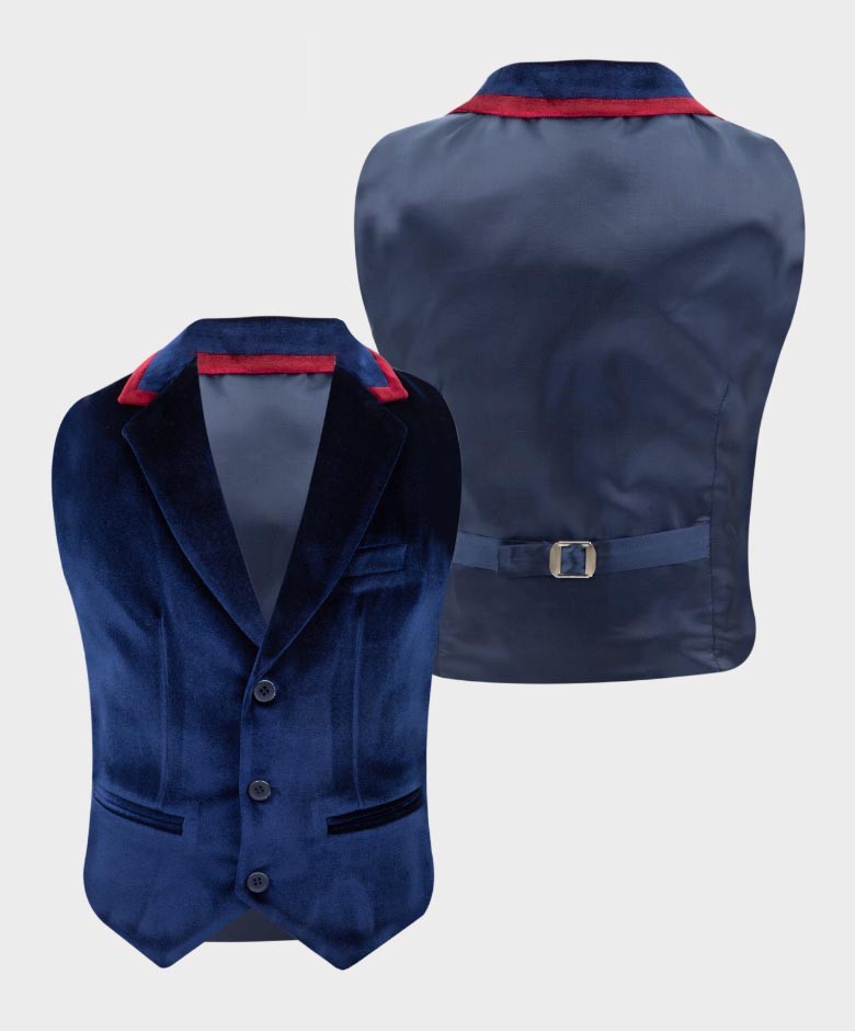 Costume en Velours Tailored Fit avec Patte de Coude pour Garçons - Bleu Marine