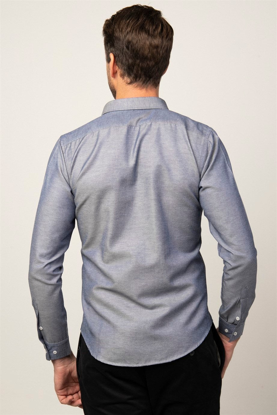 Chemise en coton ajustée à col boutonné - GABARDIN - Argent