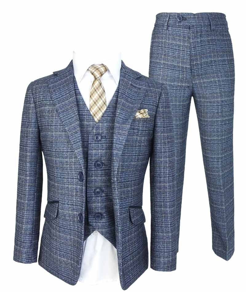 Ensemble Costume en Tweed à Carreaux Bleu Ciel pour Garçons - Bleu Ciel