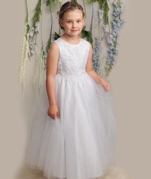 Robe pour filles avec broderie et jupe en tulle - LYNN - Blanc