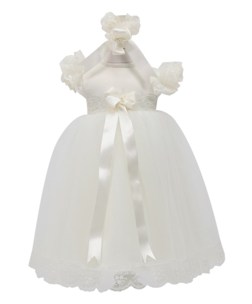 Baby Mädchen Rüschen Spitzen Weißes Kleid - CHRISTINA - Weiß