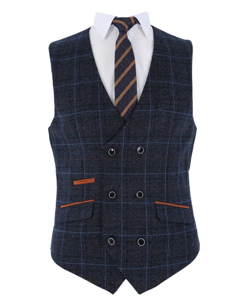 Gilet à Motif Check Retro Tailleur pour Homme - ANTHONY NAVY - Bleu Marine