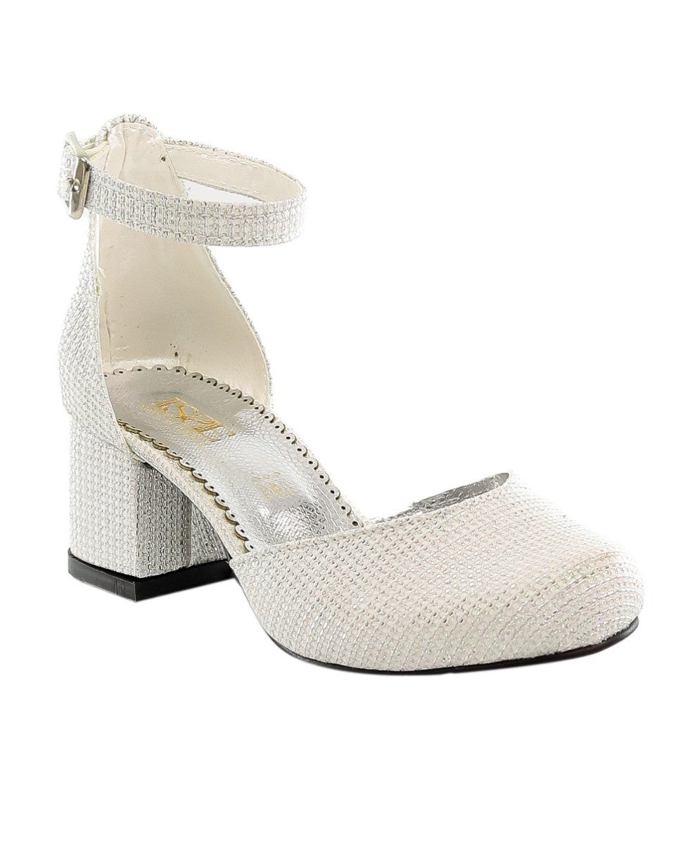 Girls Communion Block Heel Ankle Strap Dress Shoes - Cream