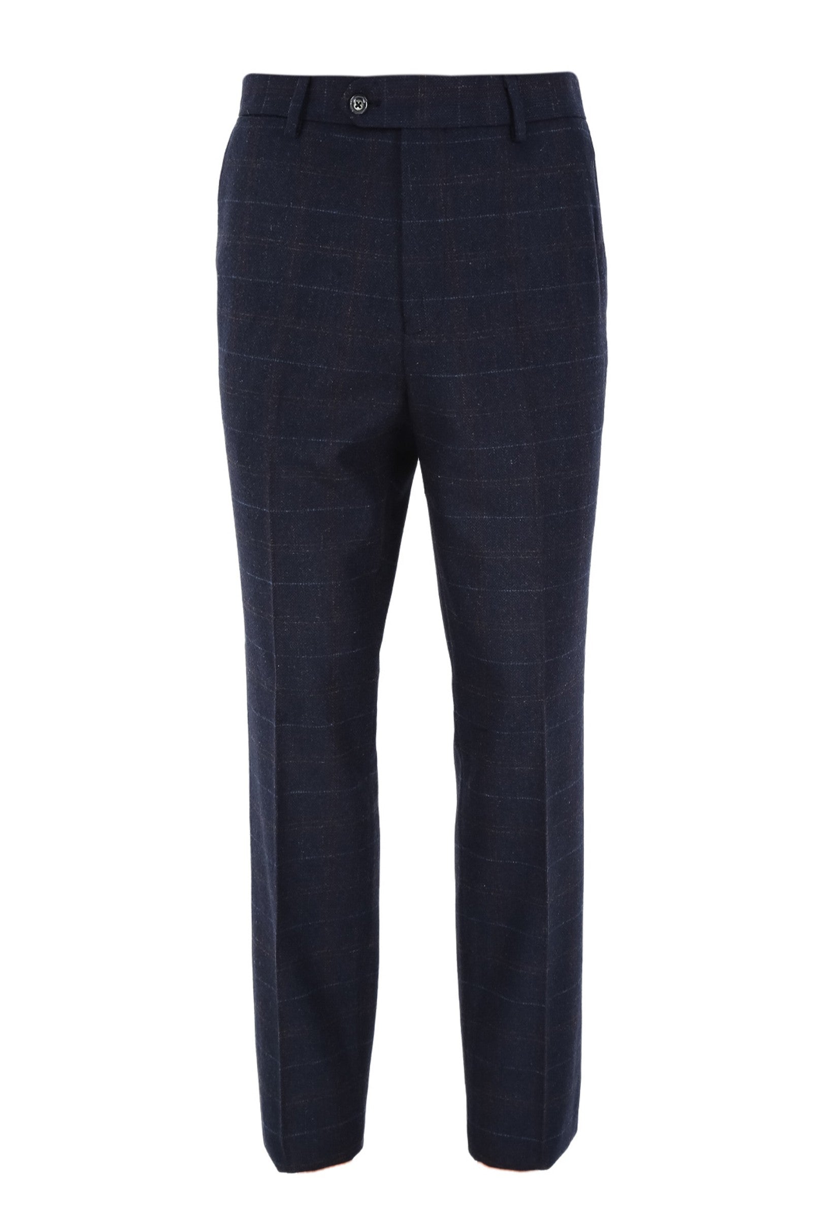 Pantalon en Tweed à Motif Windowpane Bleu Marine Tailleur pour Homme - RYAN - Bleu Marine