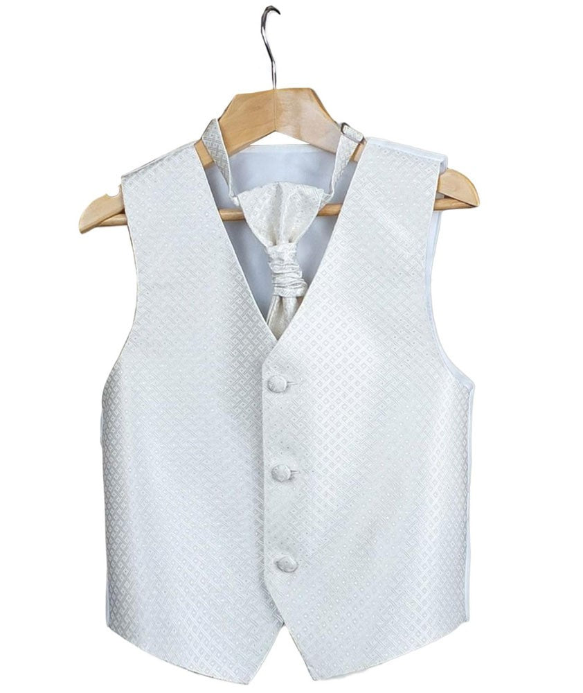 Boys & Men Waistcoat Cravat Hanky Set - Ivory