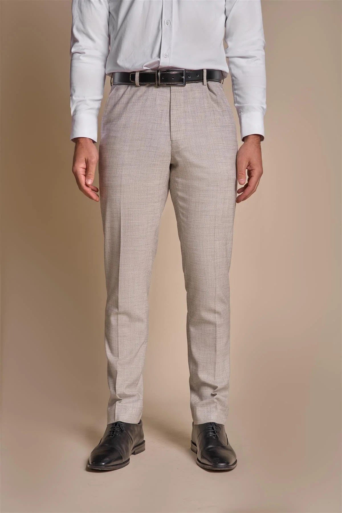 Herren Slim Fit Tweed Karo Graue Hose – RIPLEY Stone - Beige