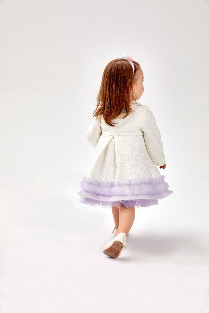 Baby Mädchen Strick Tutu Tüll Midi Kleid & Mantel-Set - Elfenbein - Lila