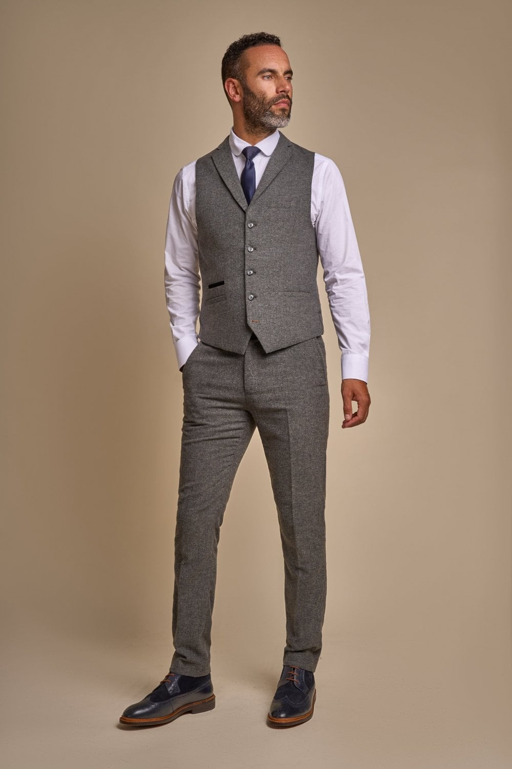 Herren Fischgrät Tweed Slim Fit Weste - MARTEZ - Braun