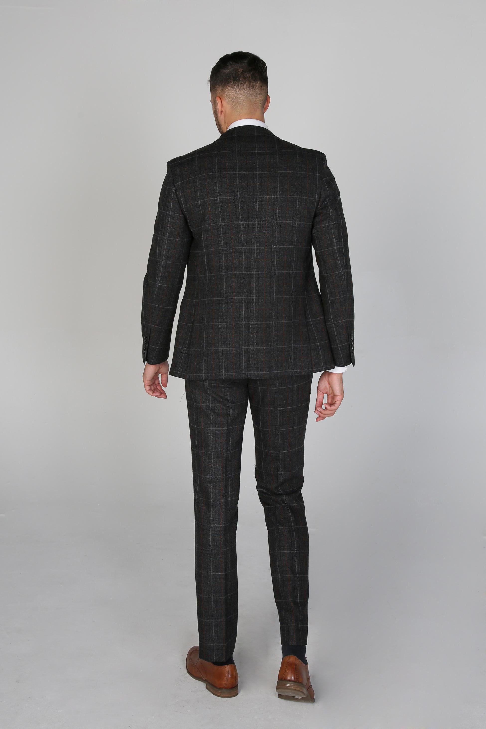 Men's Windowpane Tailored Fit Suit Jacket- HARVEY - Charcoal Grey