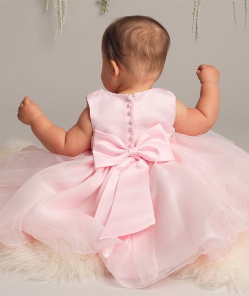 Robe en tulle avec appliqués floraux pour bébés filles - ELISE - Rose