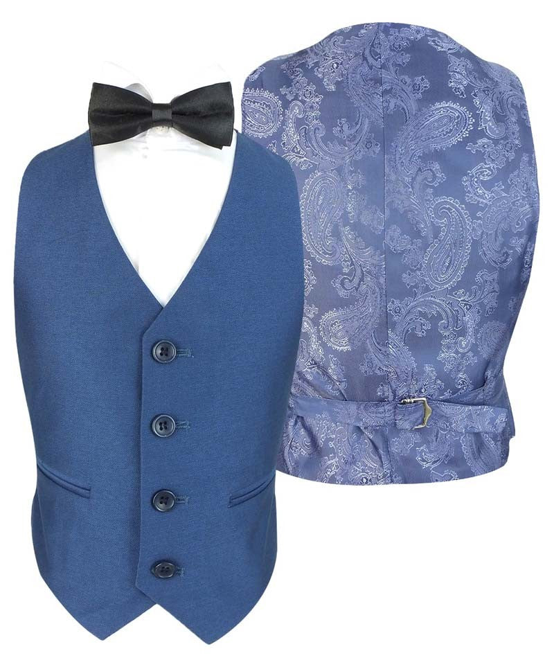 Costume de Smoking à Passepoil Slim Fit pour Garçons - Bleu Tonique