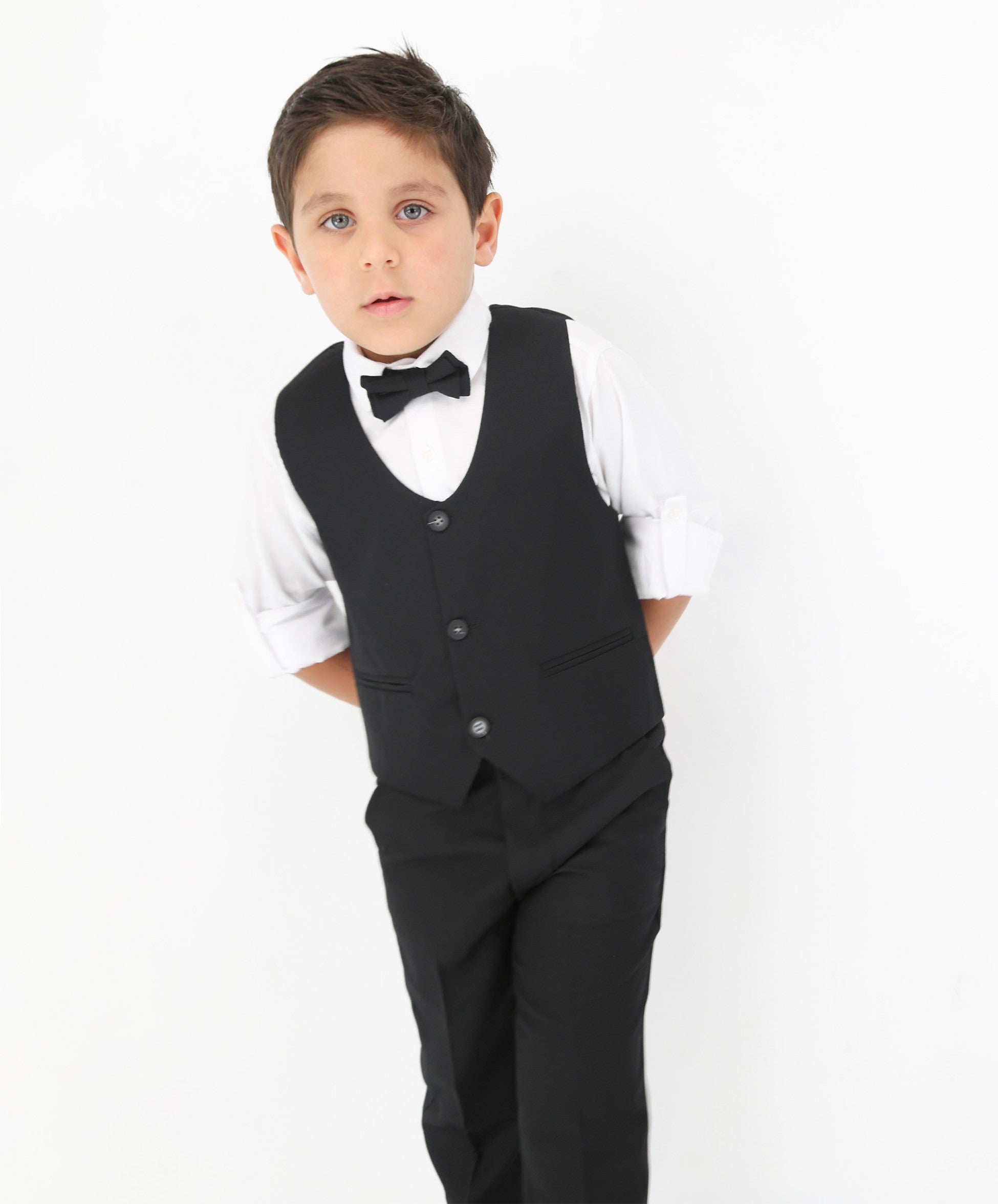 Jungen Slim Fit Texturierte Weste Anzug Set, formelle Outfit - Schwarz