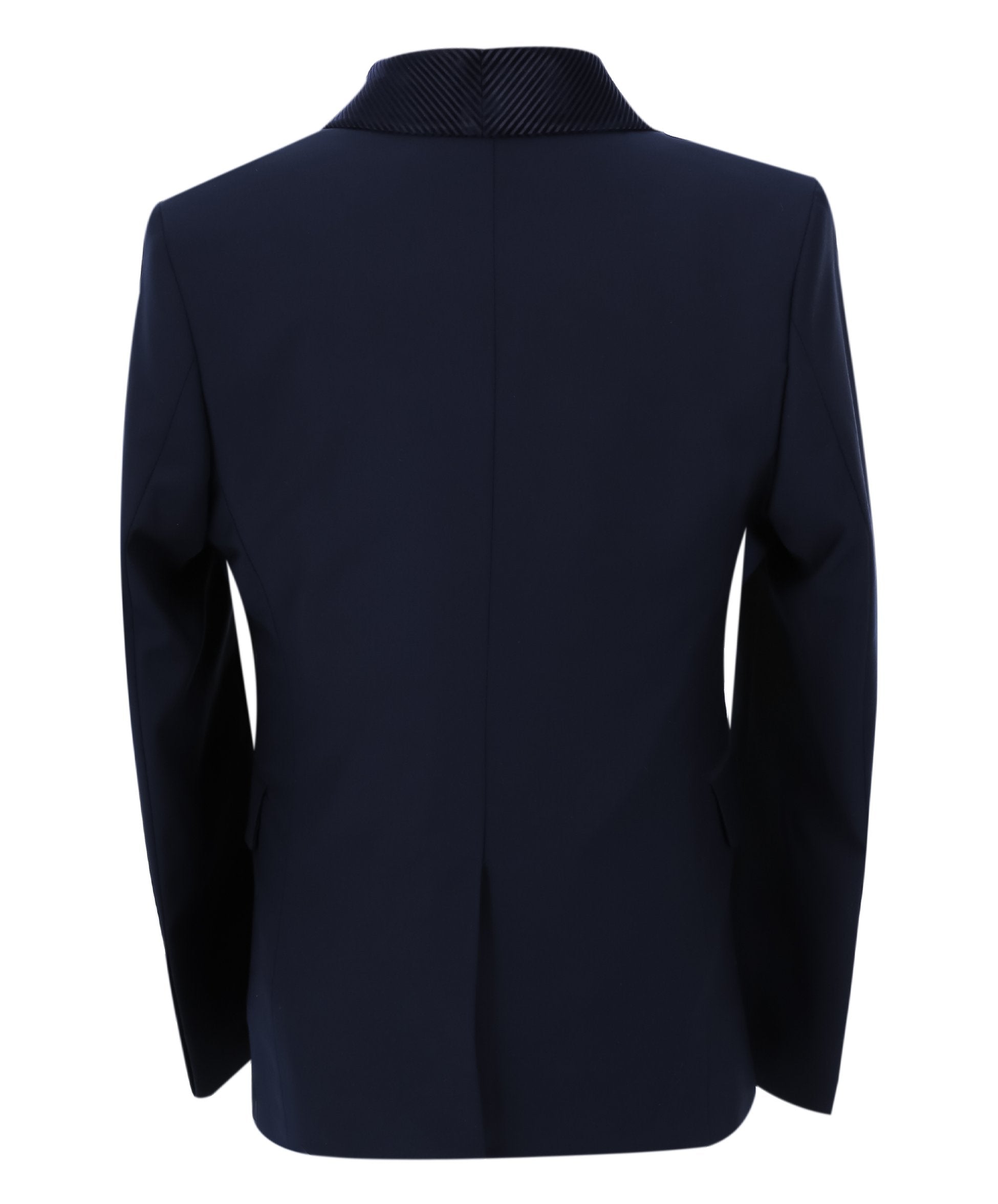 Costume Tuxedo avec Gilet en Velours Côtelé et Revers Shawl pour Garçons - Bleu Marine