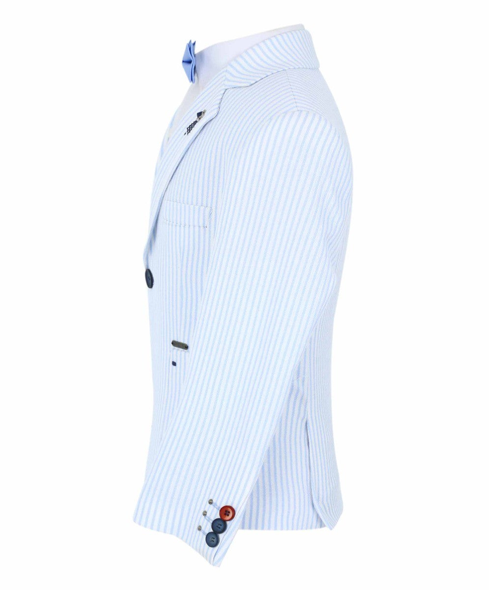 Boys Slim Fit Pinstripe Boating Blazer - Sky Blue