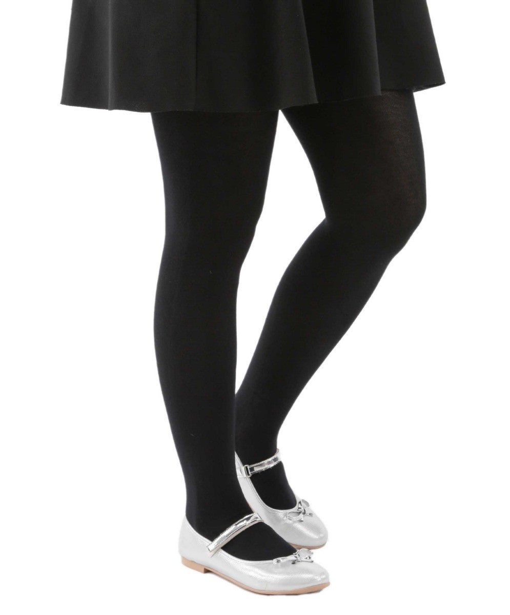 Girls Fleece Footed Ultra Soft Opaque Tights - Black