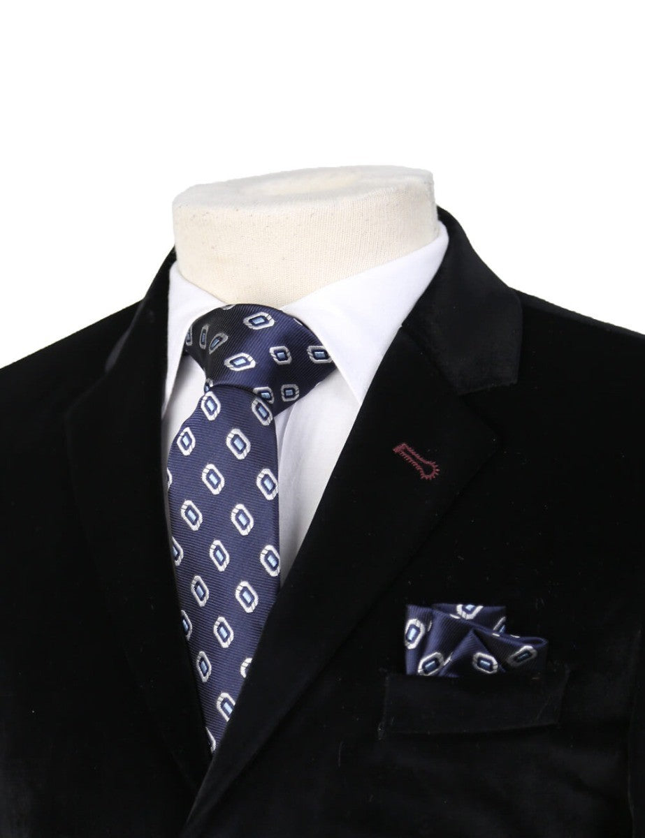 Jungen Gemustertes Formelles Krawatten- & Einstecktuch-Set – Dunkelmarineblau