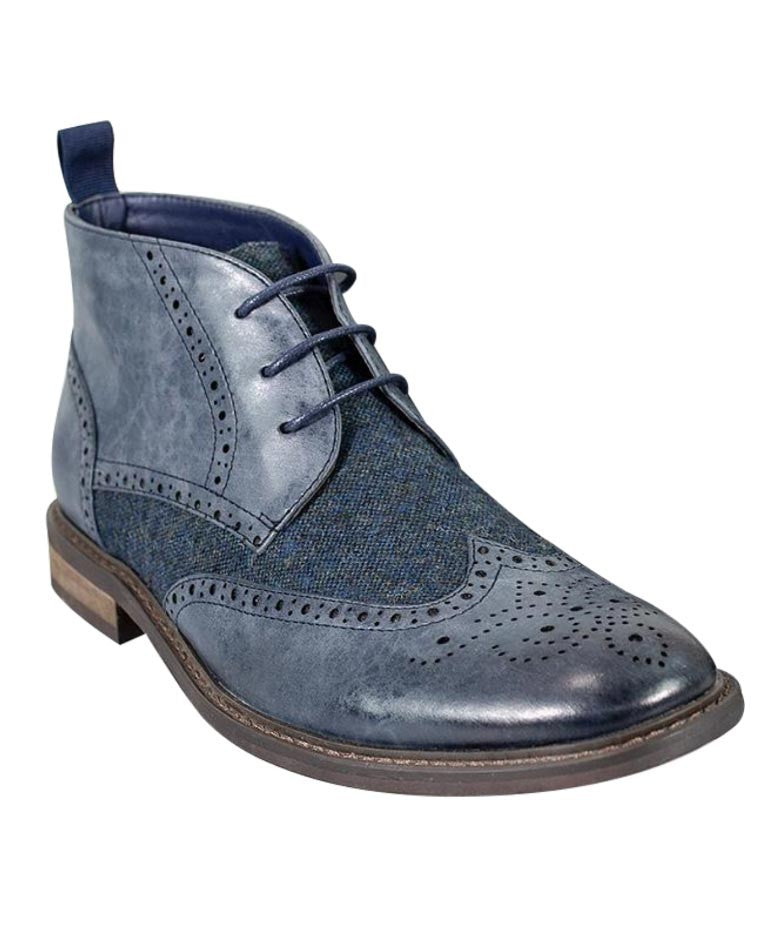 Herren Tweed Brogue Knöchelstiefel - CURTIS - Marineblau