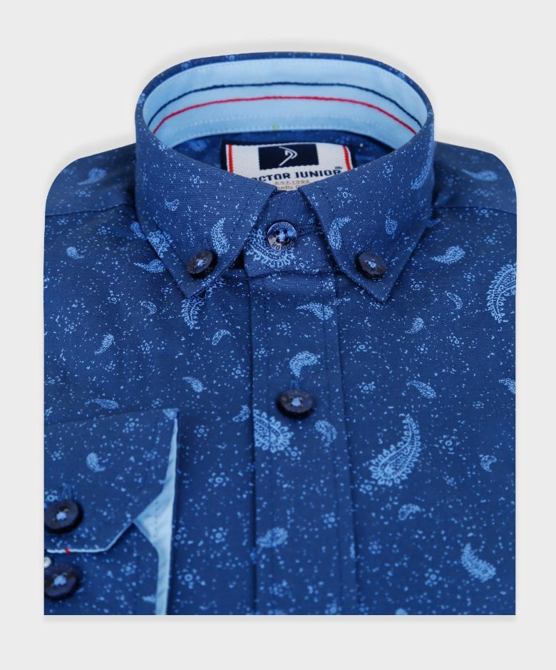 Chemise Décontractée à Motifs Paisley Slim Fit pour Garçons - Bleu Marine