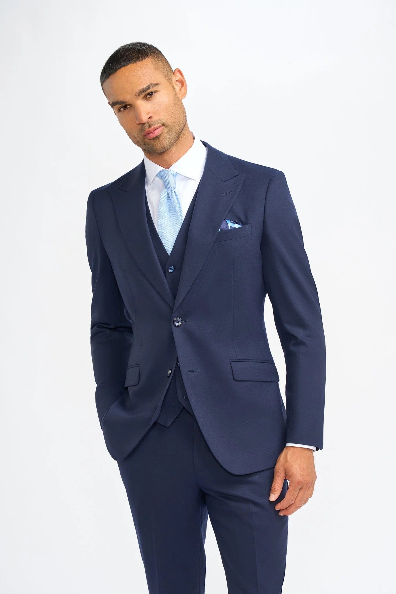 Veste de costume formelle en laine ajustée pour hommes - James - Bleu Marine