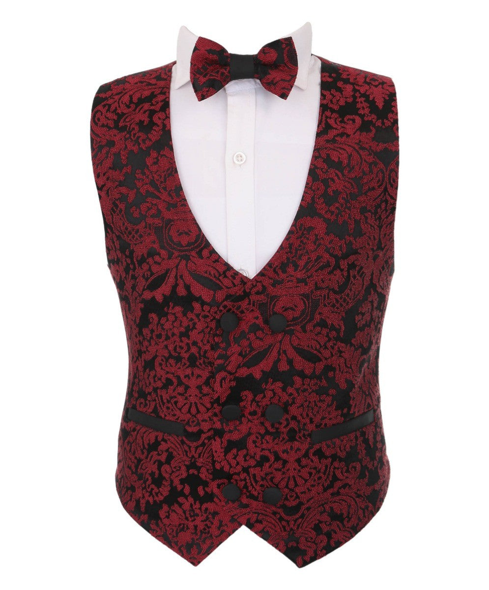 Jungen Blumenbesticktes Tuxedo Anzug-Set - Bordeaux