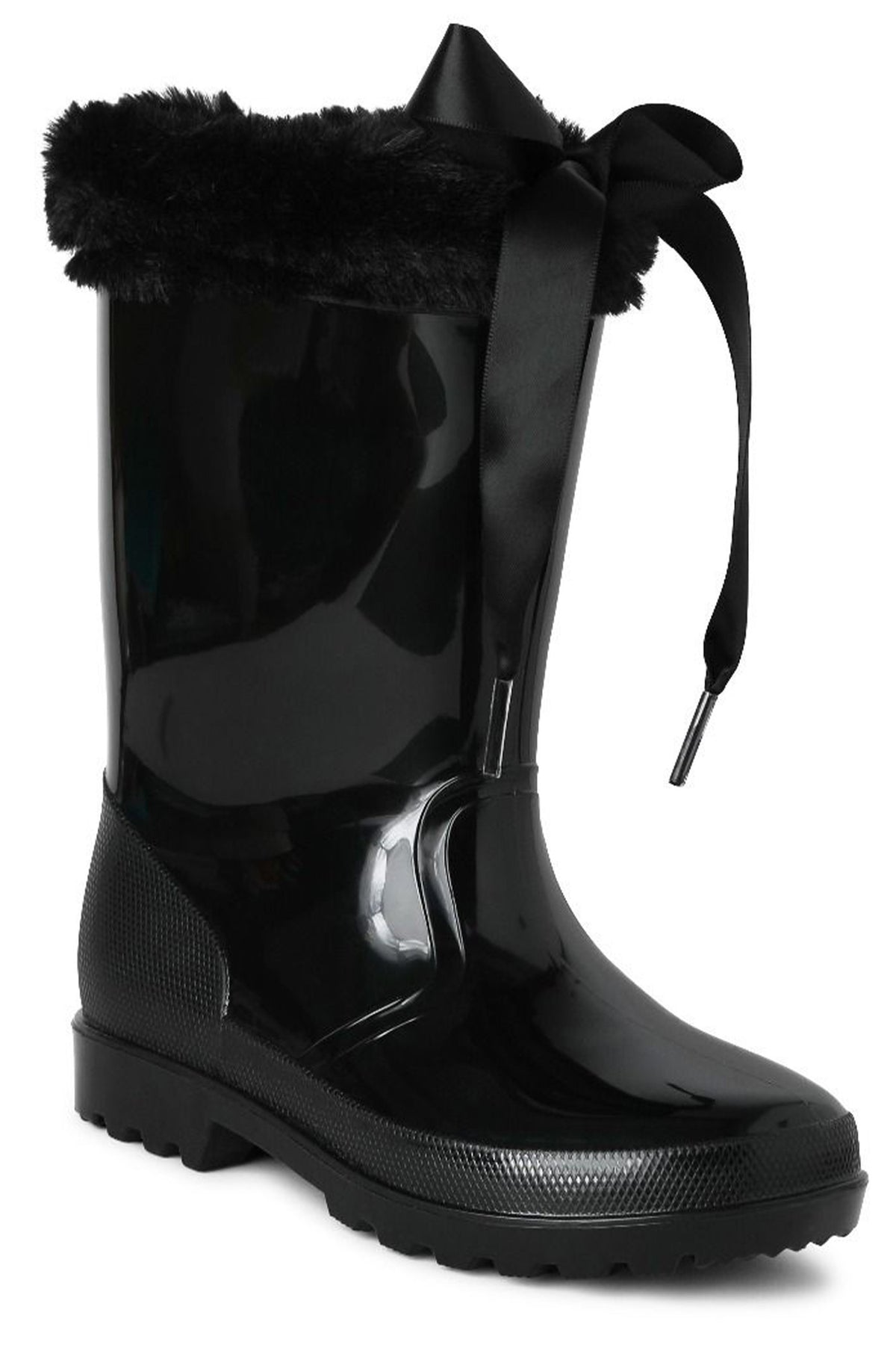 Wellies Ribbon Girls Faux Fur Wellington Boots - Waterproof Wellies | SIRRI