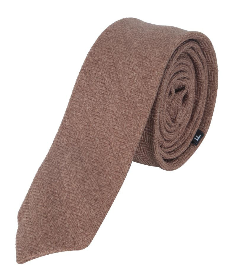 Ensemble Cravate et Mouchoir de Poche en Tweed à Motif Chevron pour Garçons et Hommes - Brun Beige