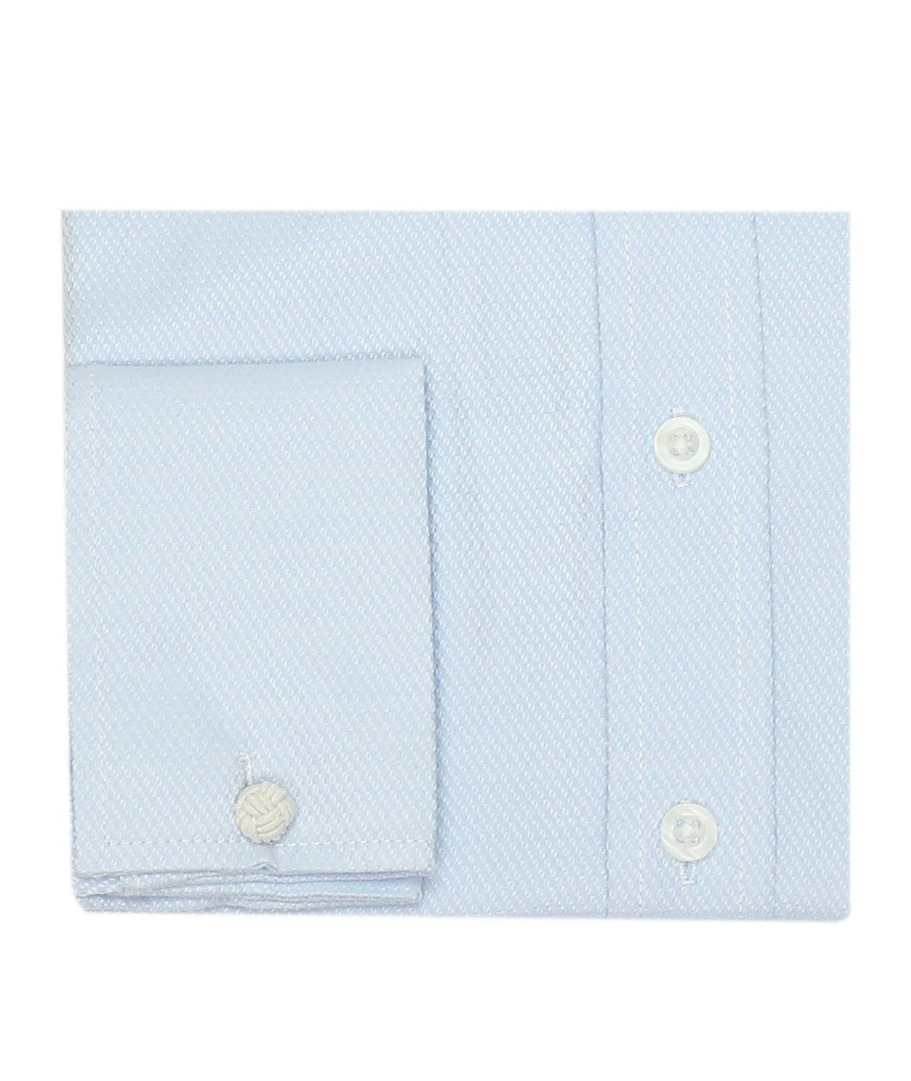 Chemise de Cérémonie Slim Fit en Coton à Poignets Mousquetaires pour Garçons - Bleu Clair