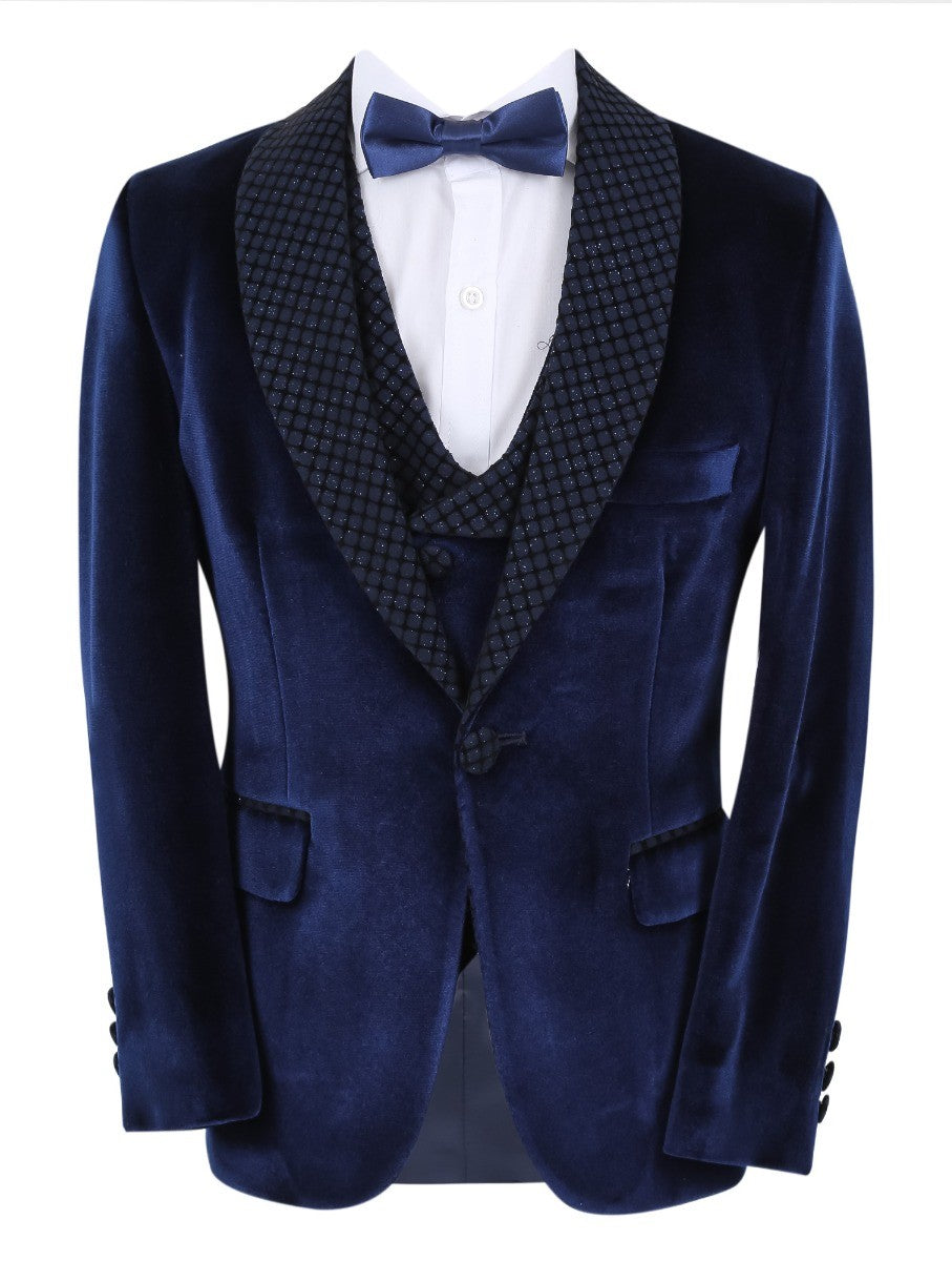 Jungen Samt Slim Fit Tuxedo Dinneranzug - Navyblau