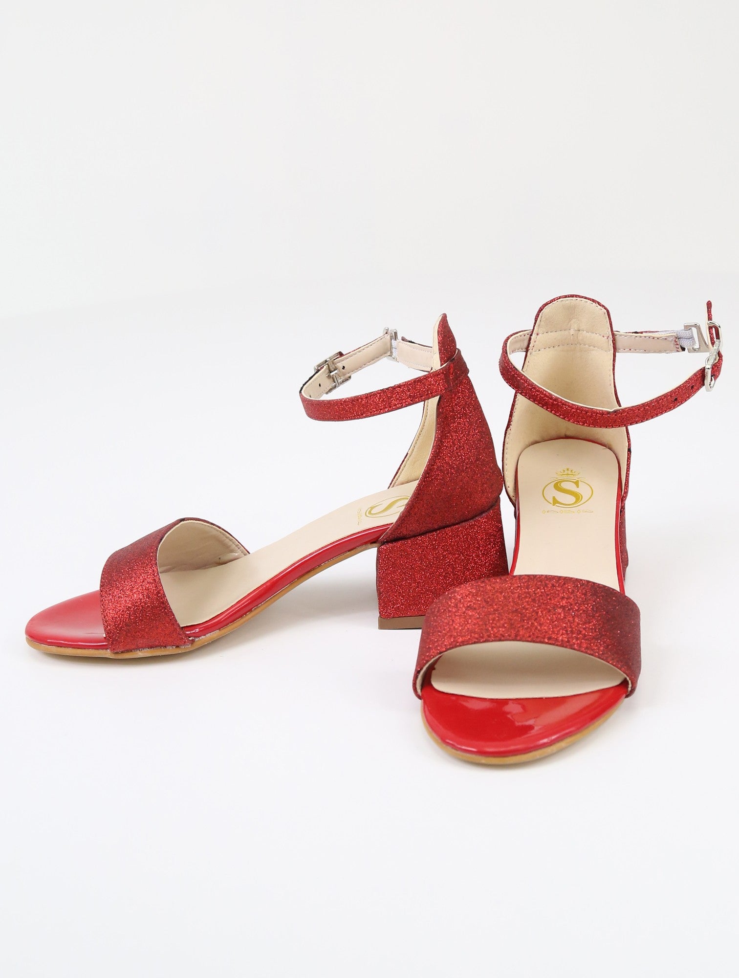 Sandales à Bloc Talon avec Bride à la Cheville pour Filles - SPARKLE - Rouge