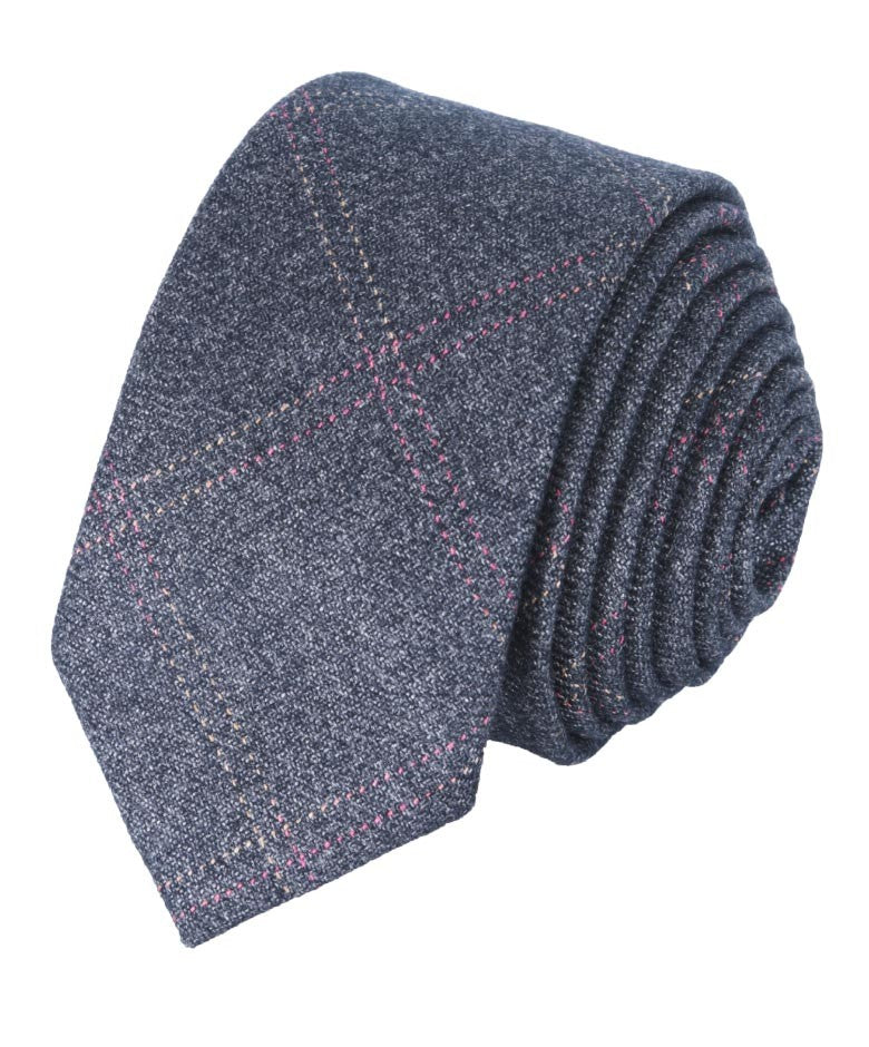 Jungen & Herren Tweed Karo Schlanke Krawatten-Set - Schwarzgrau