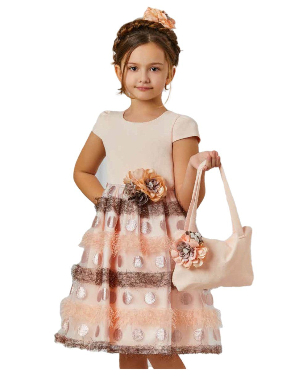 Ensemble de Robe à Pois Saumon pour Filles - 3 Pièces - Pêche