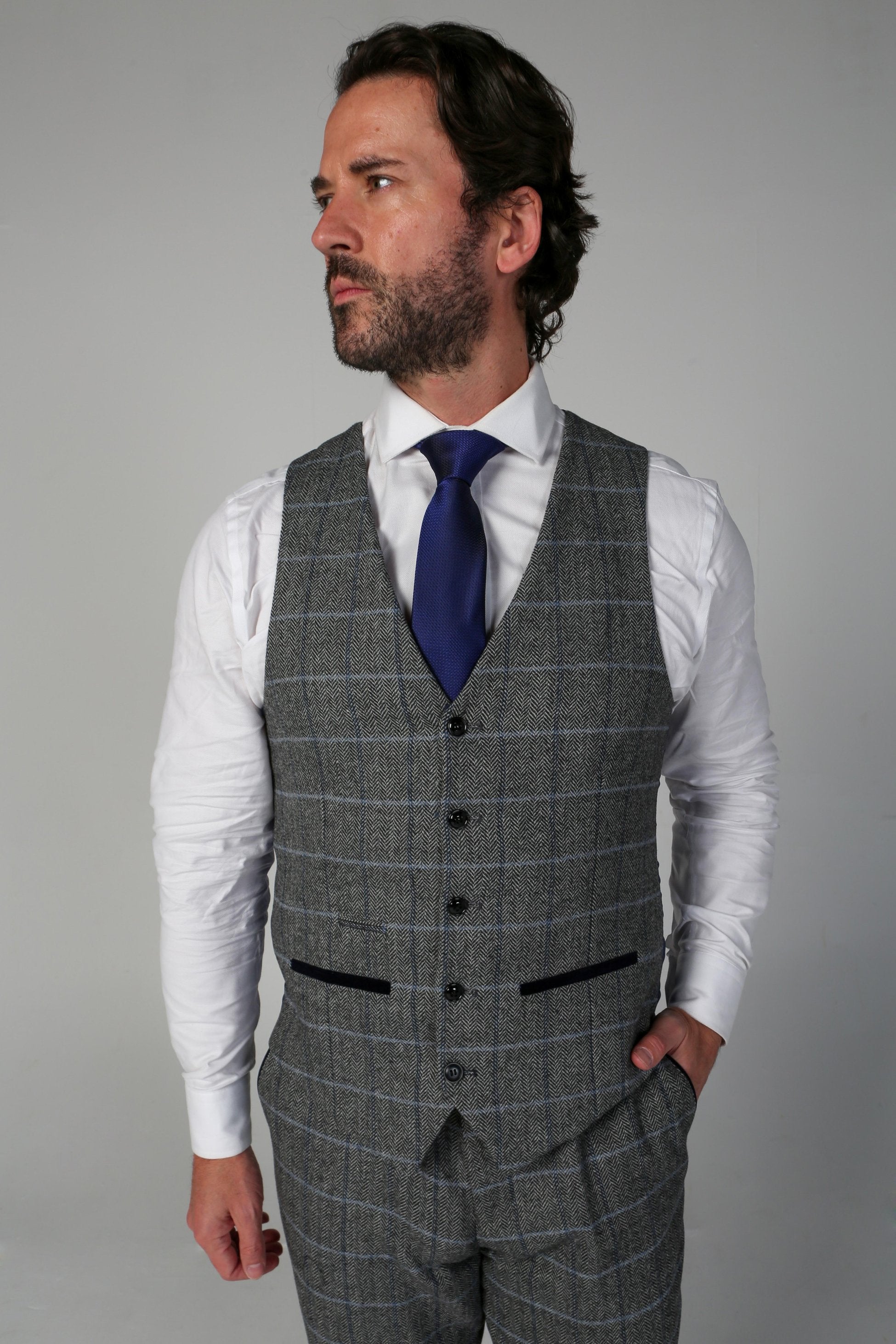 Herren Tweed Retro Windowpane Weste - HARRIS - Grau