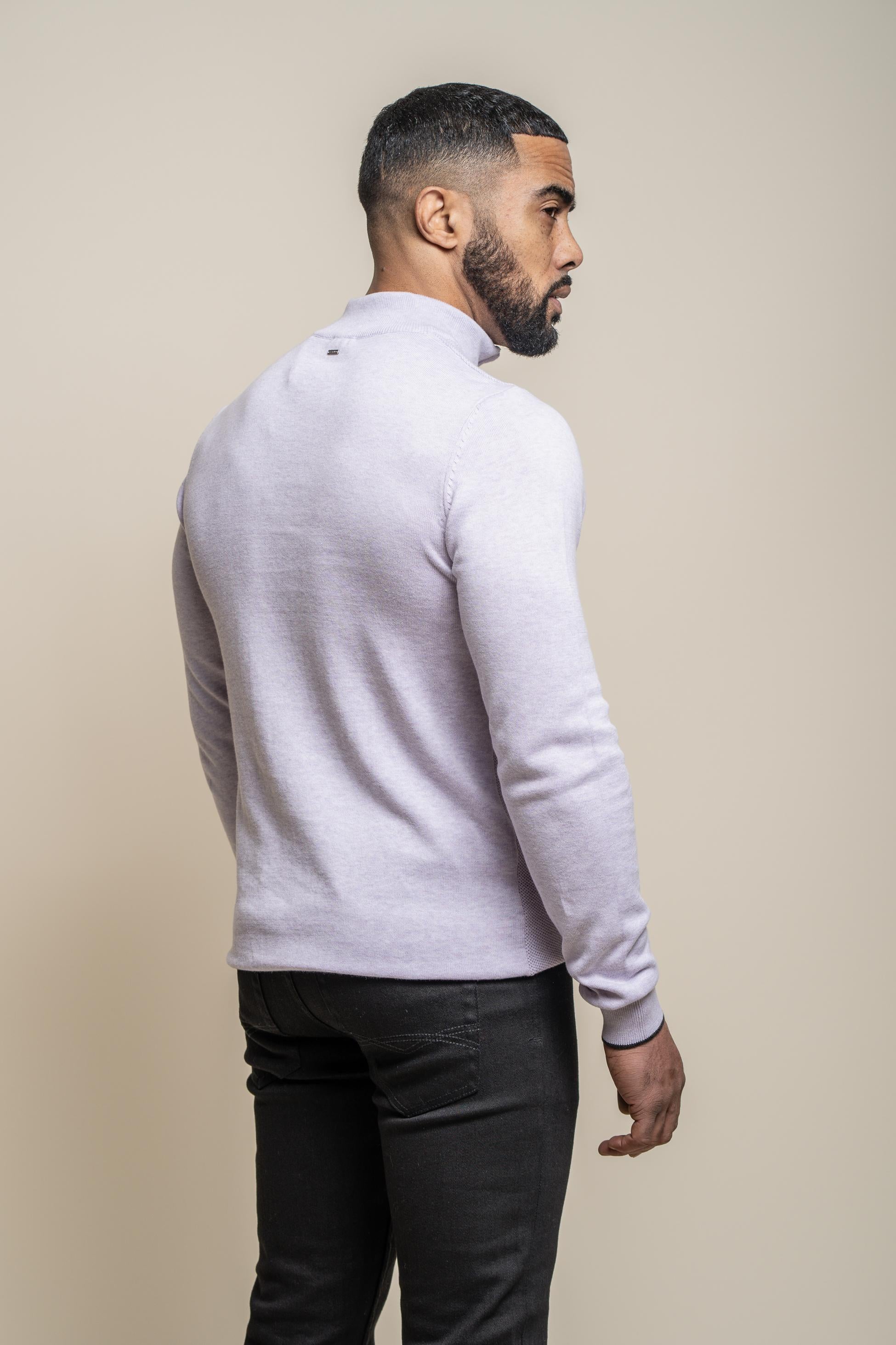 Herren Halbzip Baumwoll Pullover - KYLE - Lavendel