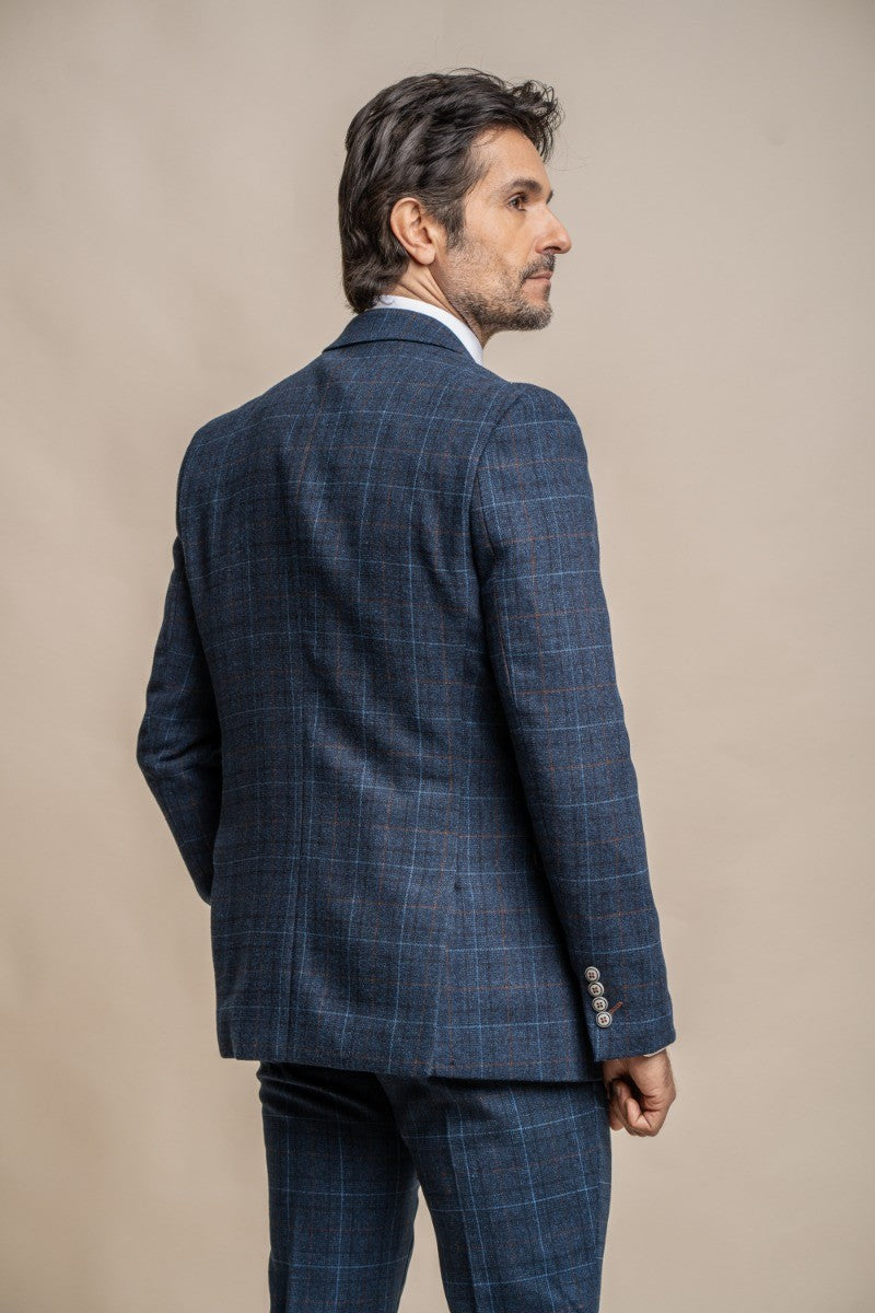 Herren Windowpane Karo Tweed Blaue Anzugjacke - CODY - Marineblau