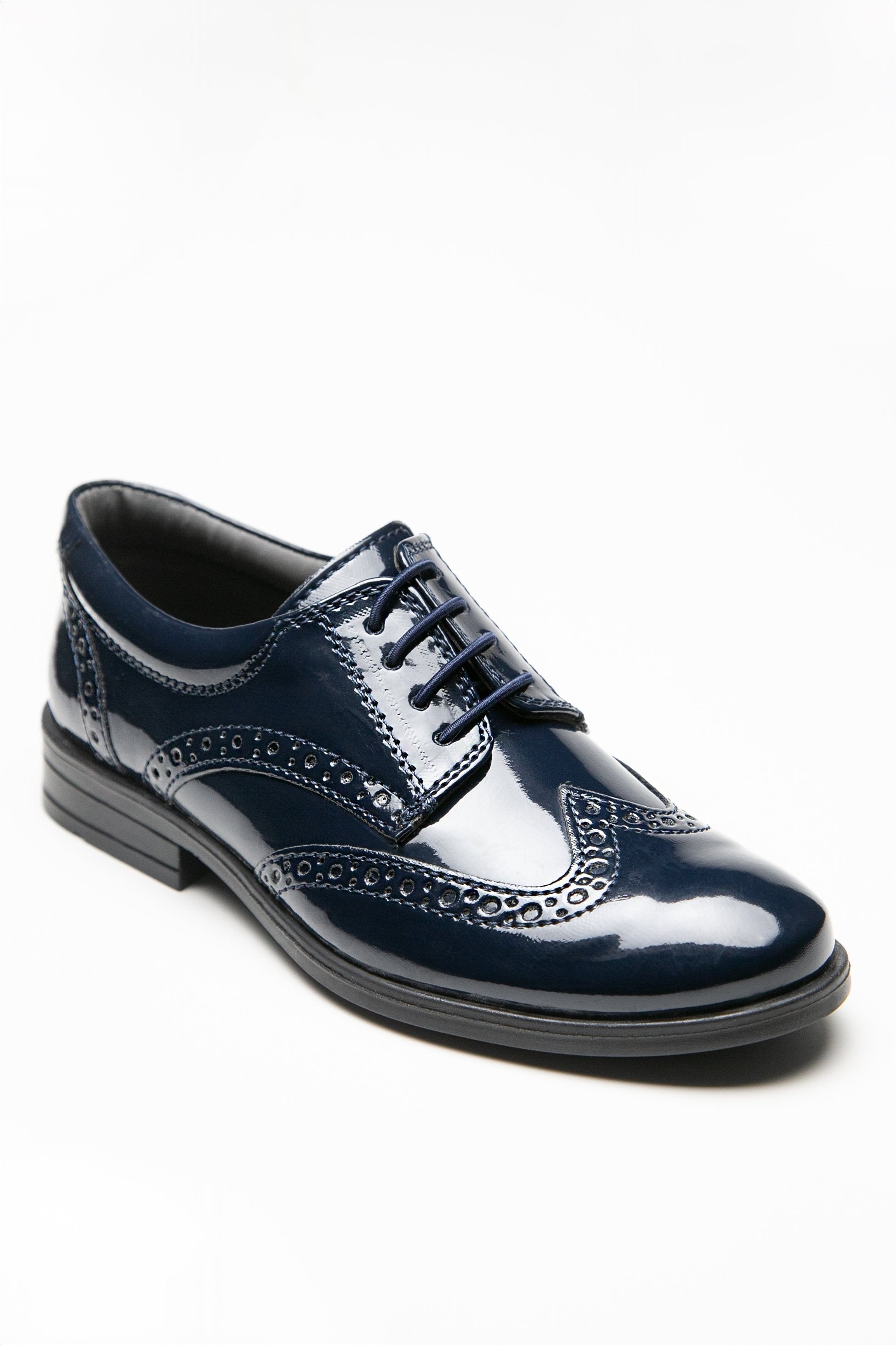 Boys’ Patent Derby Brogue Lace-Up Dress Shoes - Navy Blue