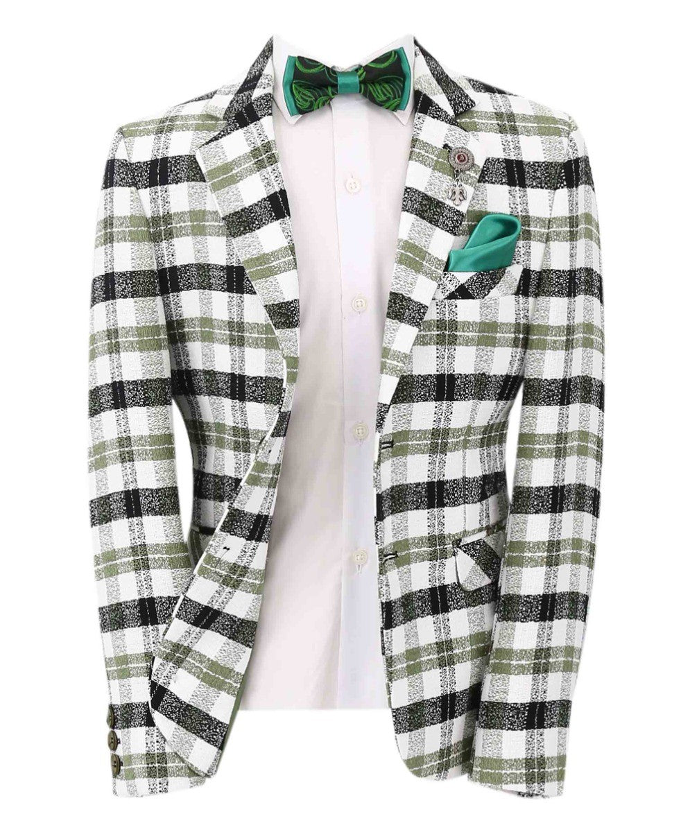 Blazer Formel à Carreaux en Coton Rétro Slim Fit pour Garçons - Vert