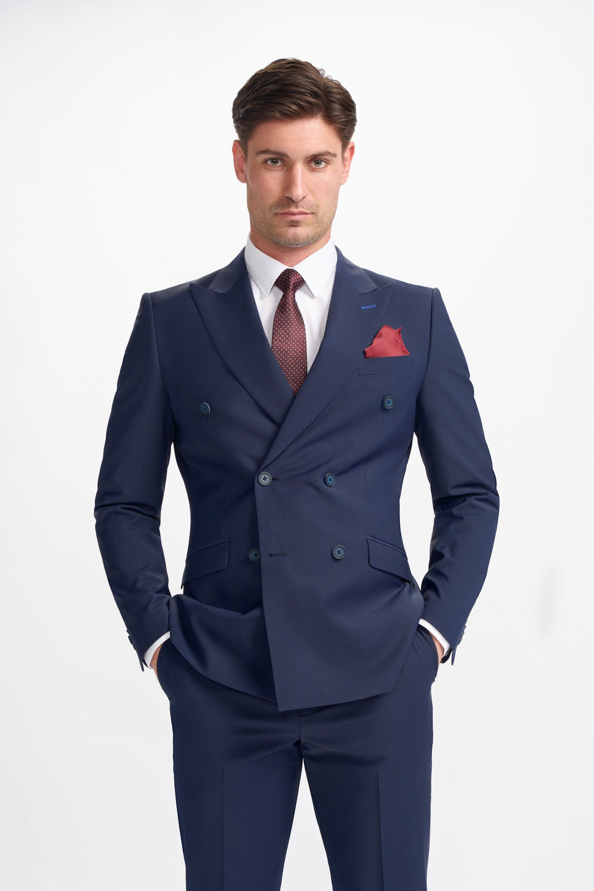 Costume Double Boutonnage en Laine Mélangée pour Homme - BOND D/B - Bleu Marine