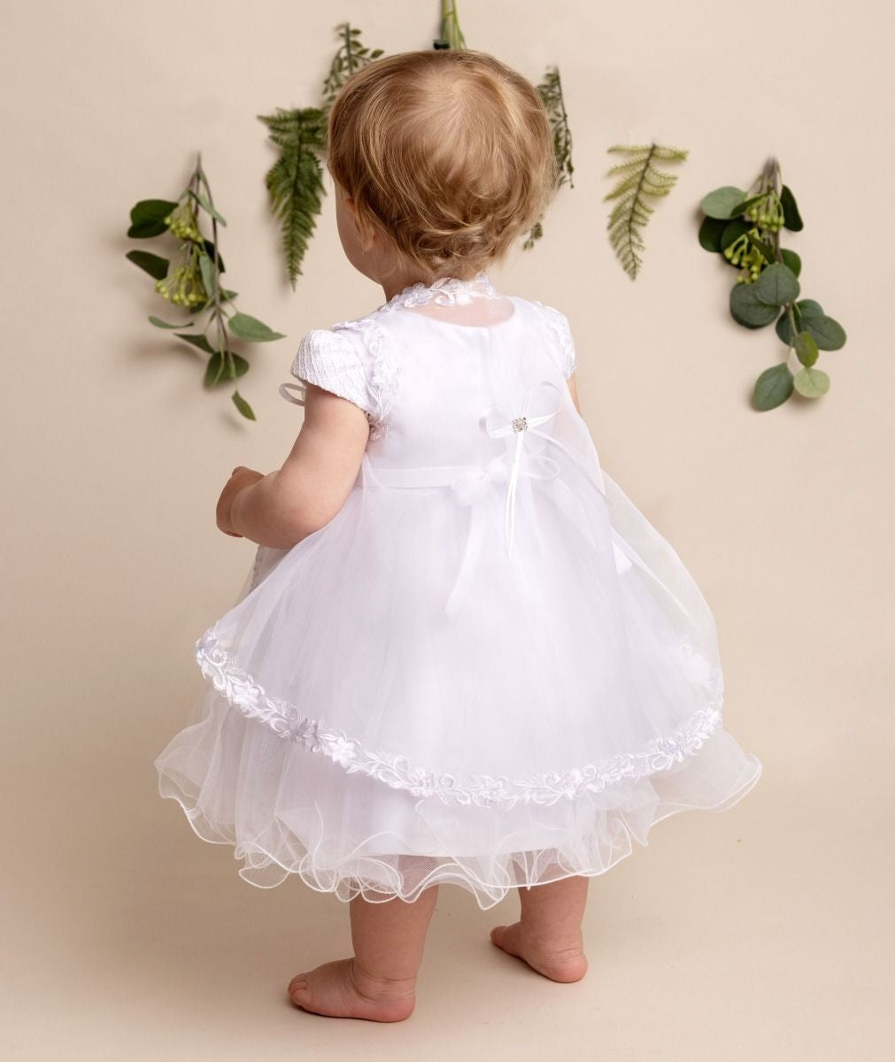 Baby Mädchen Weißes Tüll Taufkleid-Set - FAITH - Weiß