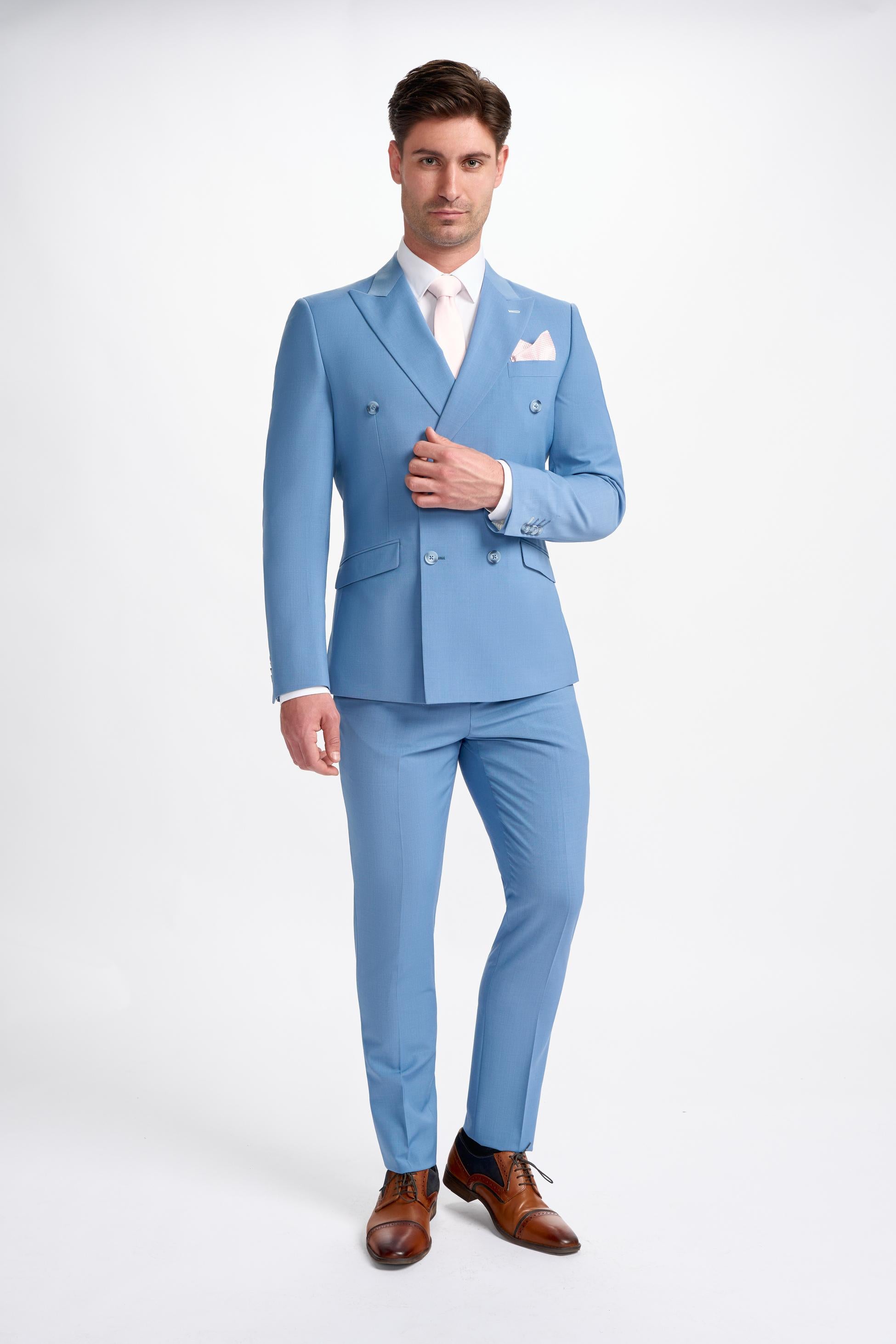 Veste de Costume Double Boutonnage en Laine Mélangée pour Homme - BOND D/B - Bleu Océan