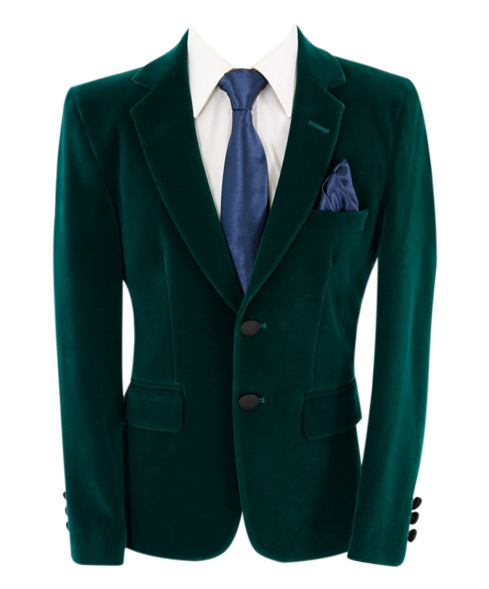 Blazer Formel Slim Fit en Velours pour Garçons - Hackney - Vert Foncé